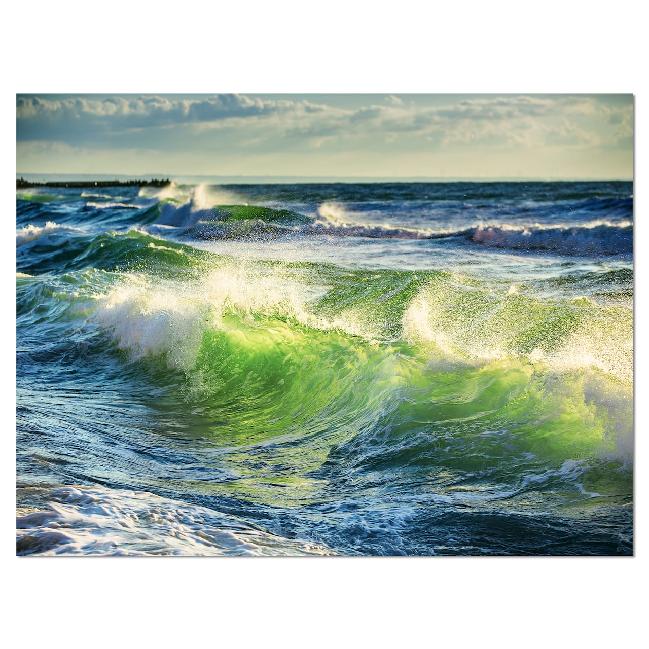 Designart - Sunrise and Shining Waves in Ocean - Beach Photo Canvas Print